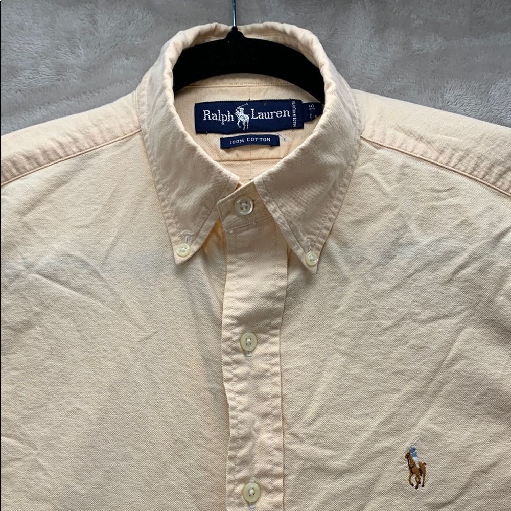 RALPH LAUREN | 15.5 MEN VTG SHIRT BUTTON DOWN DRESS | PALE PEACH